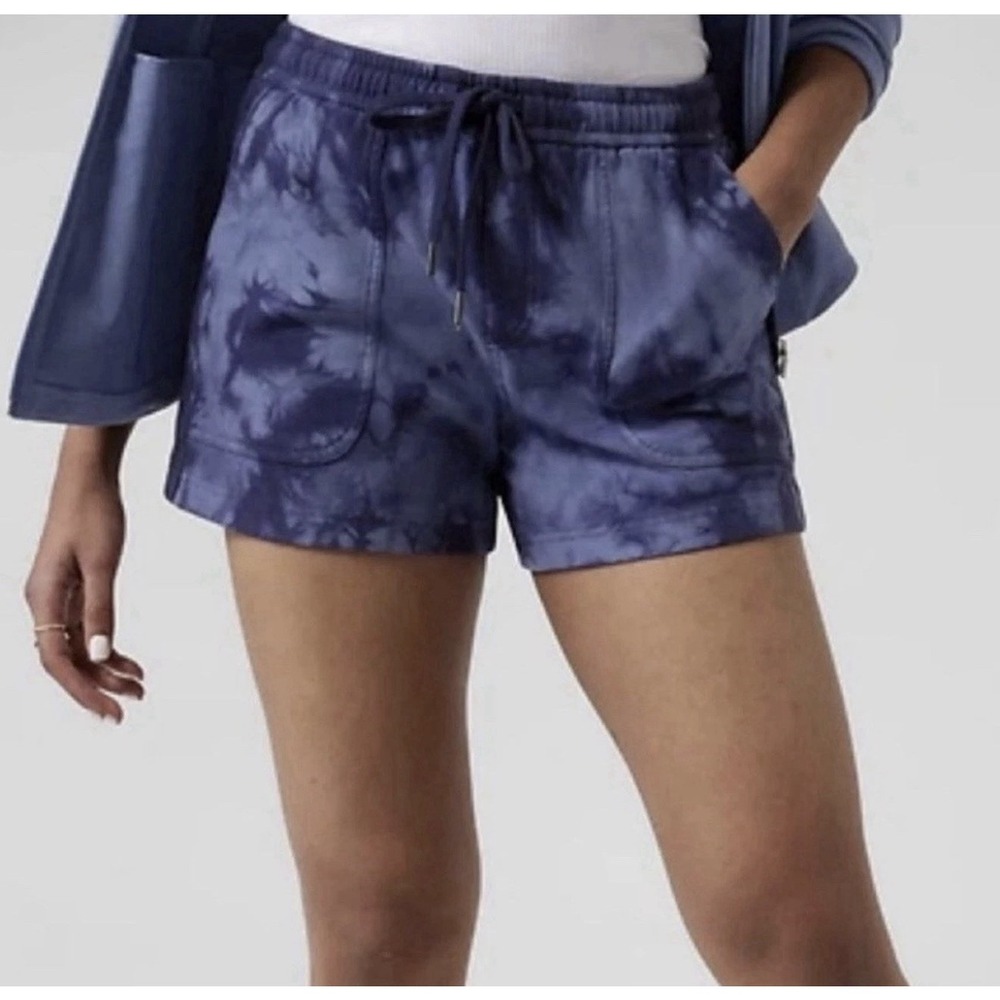 Athleta Farallon Shorts 4" Cotton Blend Athletic Size L Tie Die Blue Athleisure